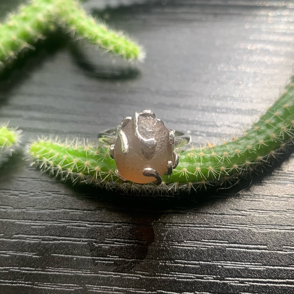Gray Orca Agate Sphere | Adjustable 925 Sterling Silver Ring
